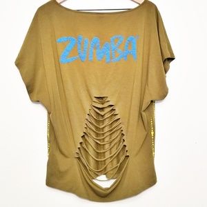 ZUMBA Olive Slash Back Graphic Tee Size M/L